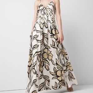 WHBM Satin Floral Halter Maxi Dress
